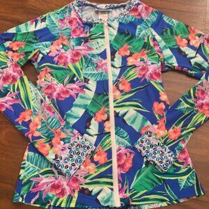 NWT! Tommy Bahama Multi Color Zip Front Tropical Swimsuit Rash Guard Shirt NEW!